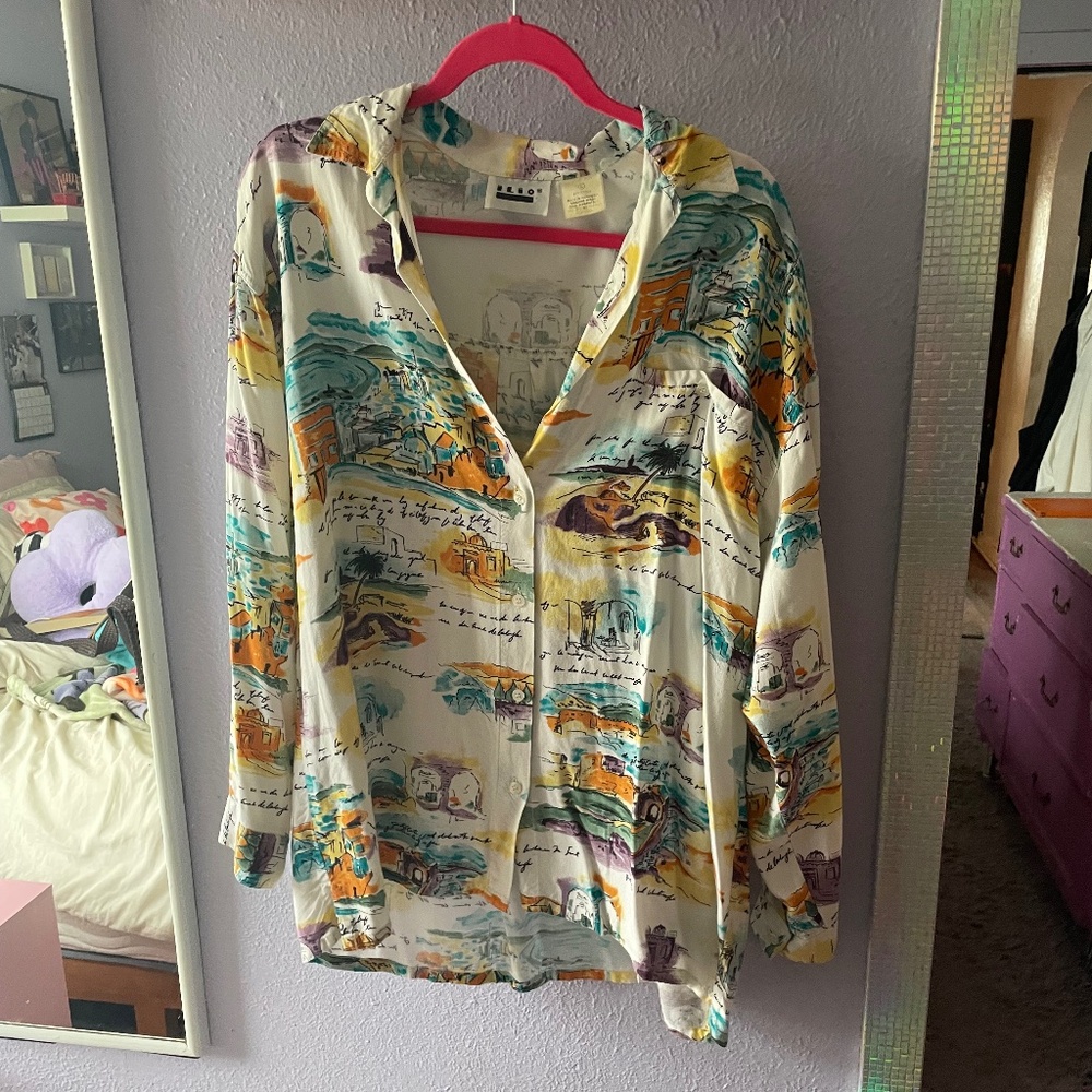 VINTAGE Ilio Printed Button Down Shirt, Size L